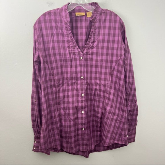 Wrangler Tops - Wrangler Ruffle Gingham Checks Pearl Snap Top